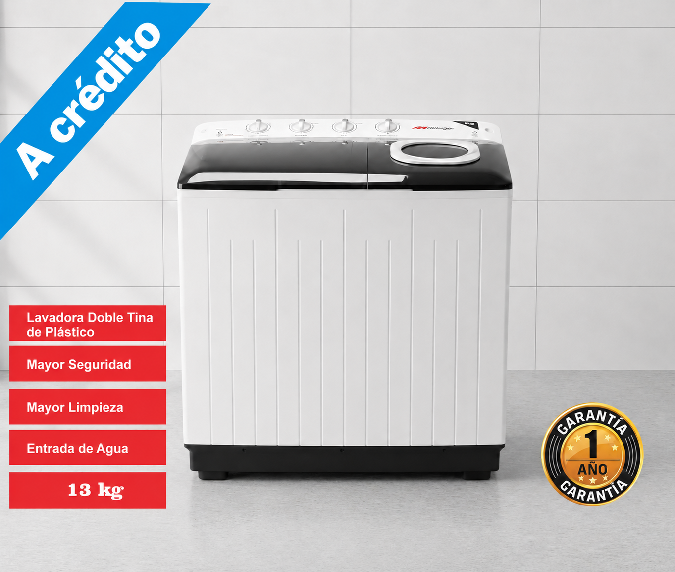 Lavadora 13 kg 2 tinas Semiautomática Mirage Blanca